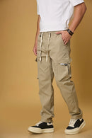 Coffee Khaki pants side view showing double cargo pockets and relaxed fit.
