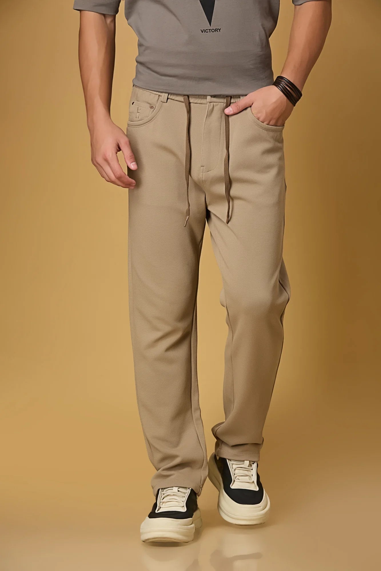 Relaxed Fit Khaki Stretch Trousers