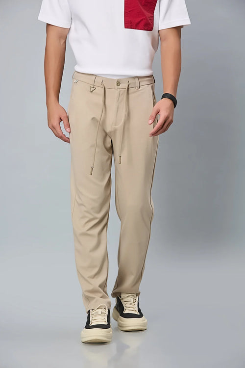 LOFA Men’s Relaxed Fit khaki Trousers Front View – Cotton Polyester Stretchable Pants