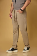Side View of Khaki Relaxed Fit Trousers with Waist String – LOFA