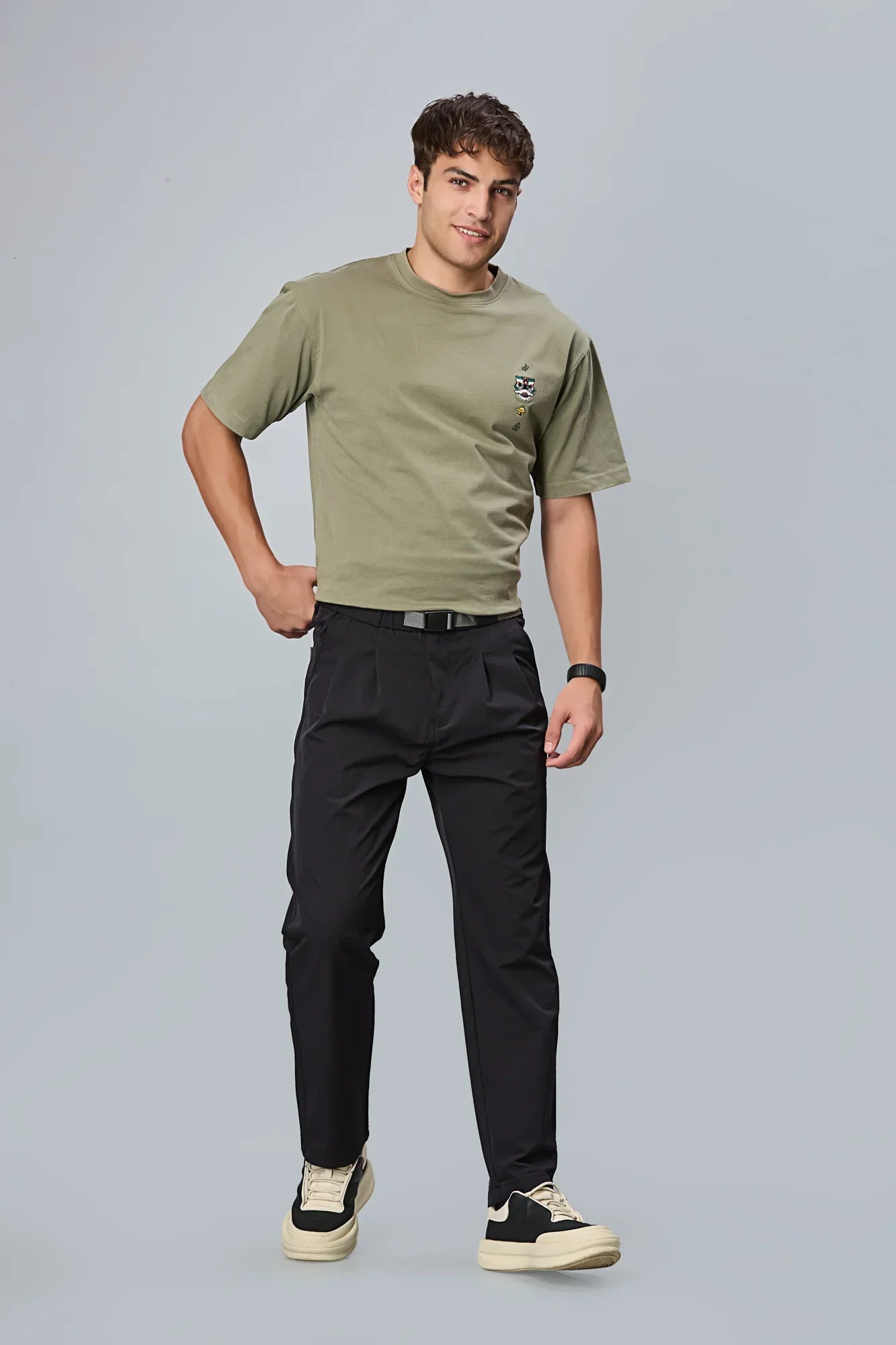 Men wearing LOFA Navy Blue polyester trousers – smart casual and formal styling.