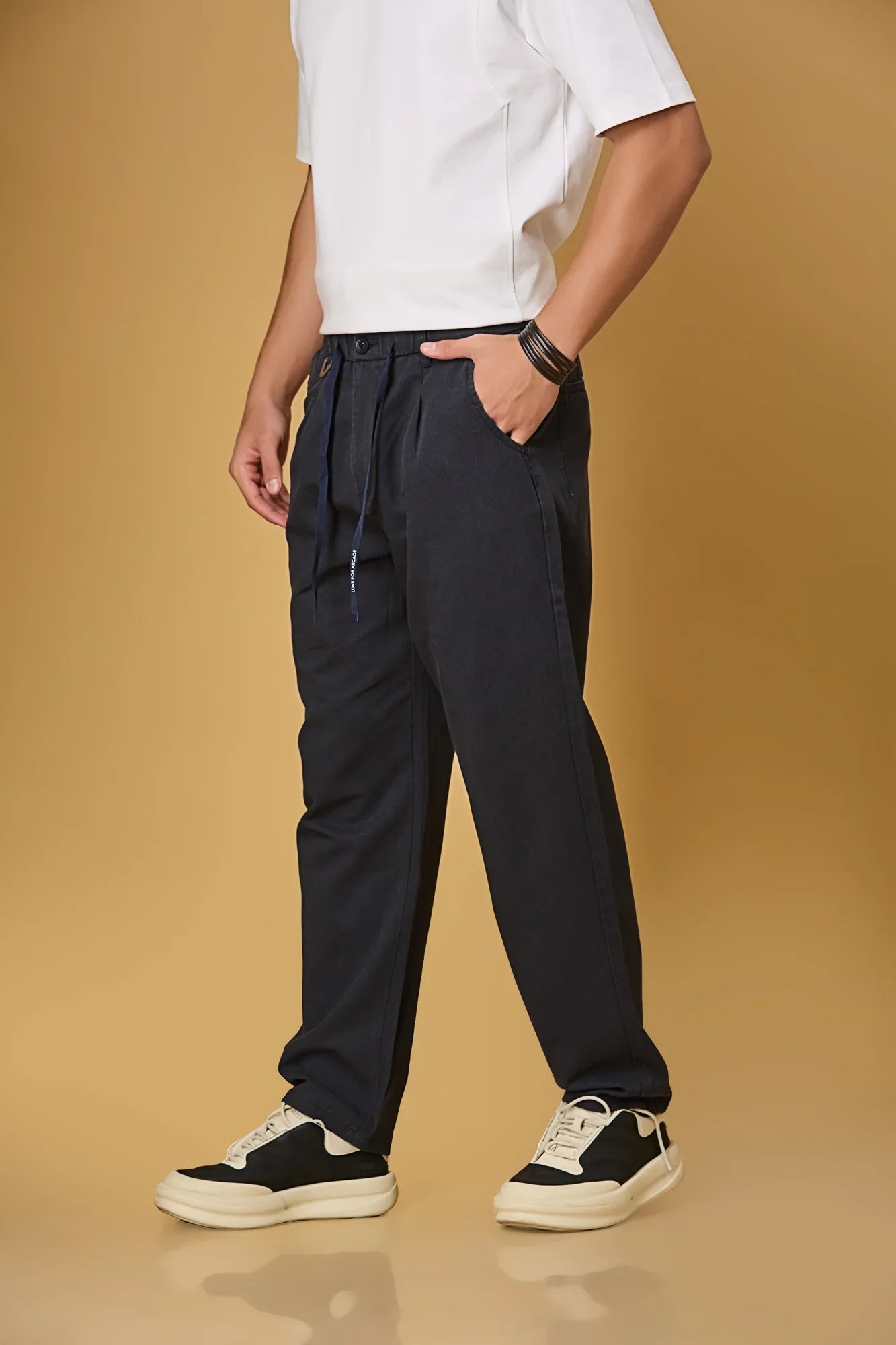 Navy Blue Comfort Fit Casual Trousers