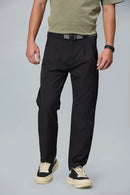 Men’s Navy Blue polyester trousers front view – comfort fit with double pleats and belt.