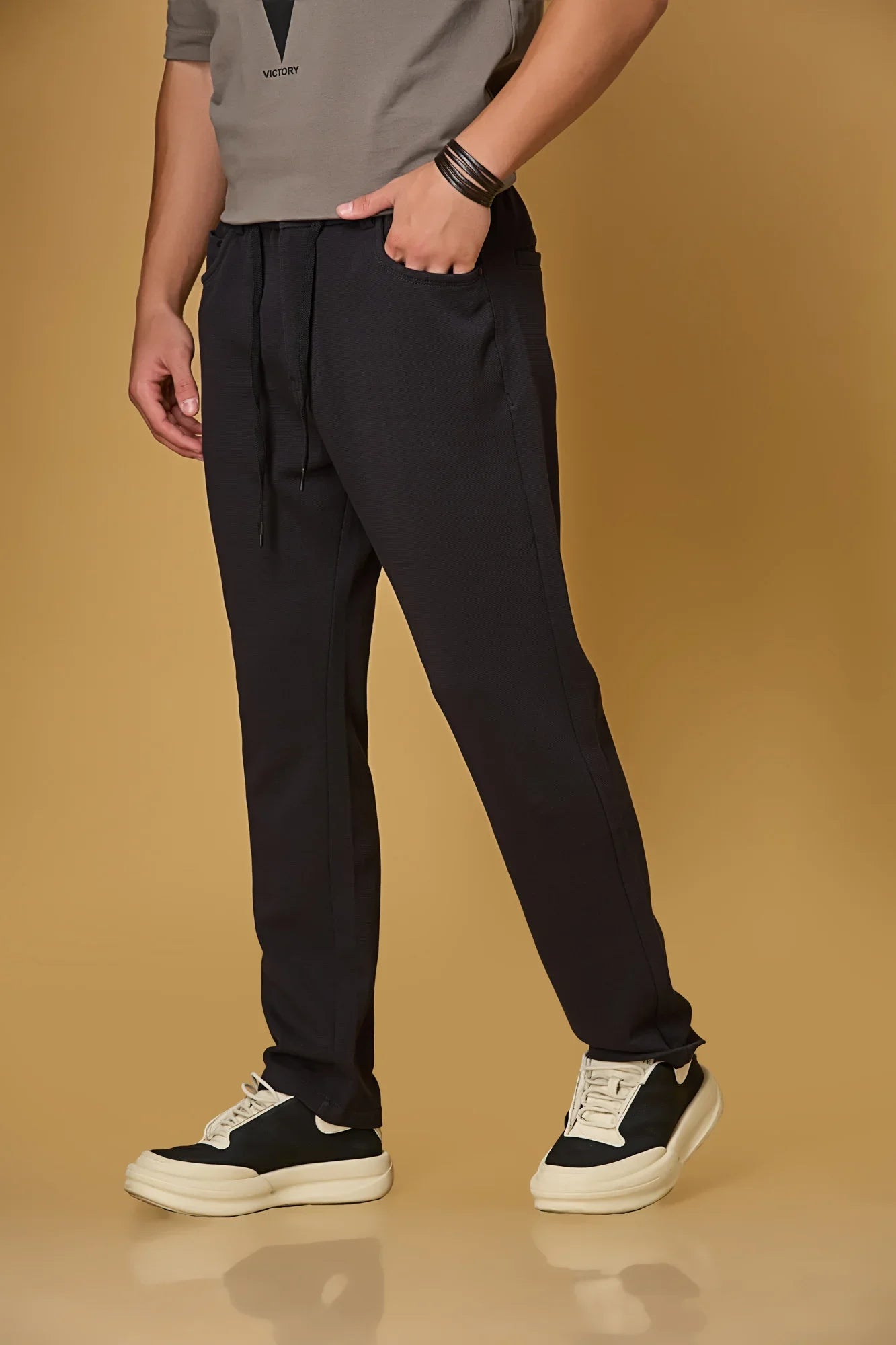 Relaxed Fit Navy Blue Stretch Trousers