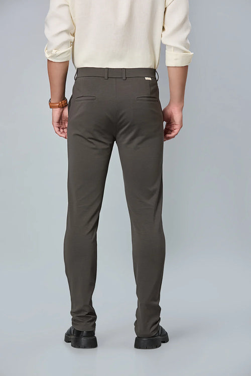 Back view of LOFA Grey slim fit formal trousers – clean seams, tailored structure, and premium cotton stretch fabric.