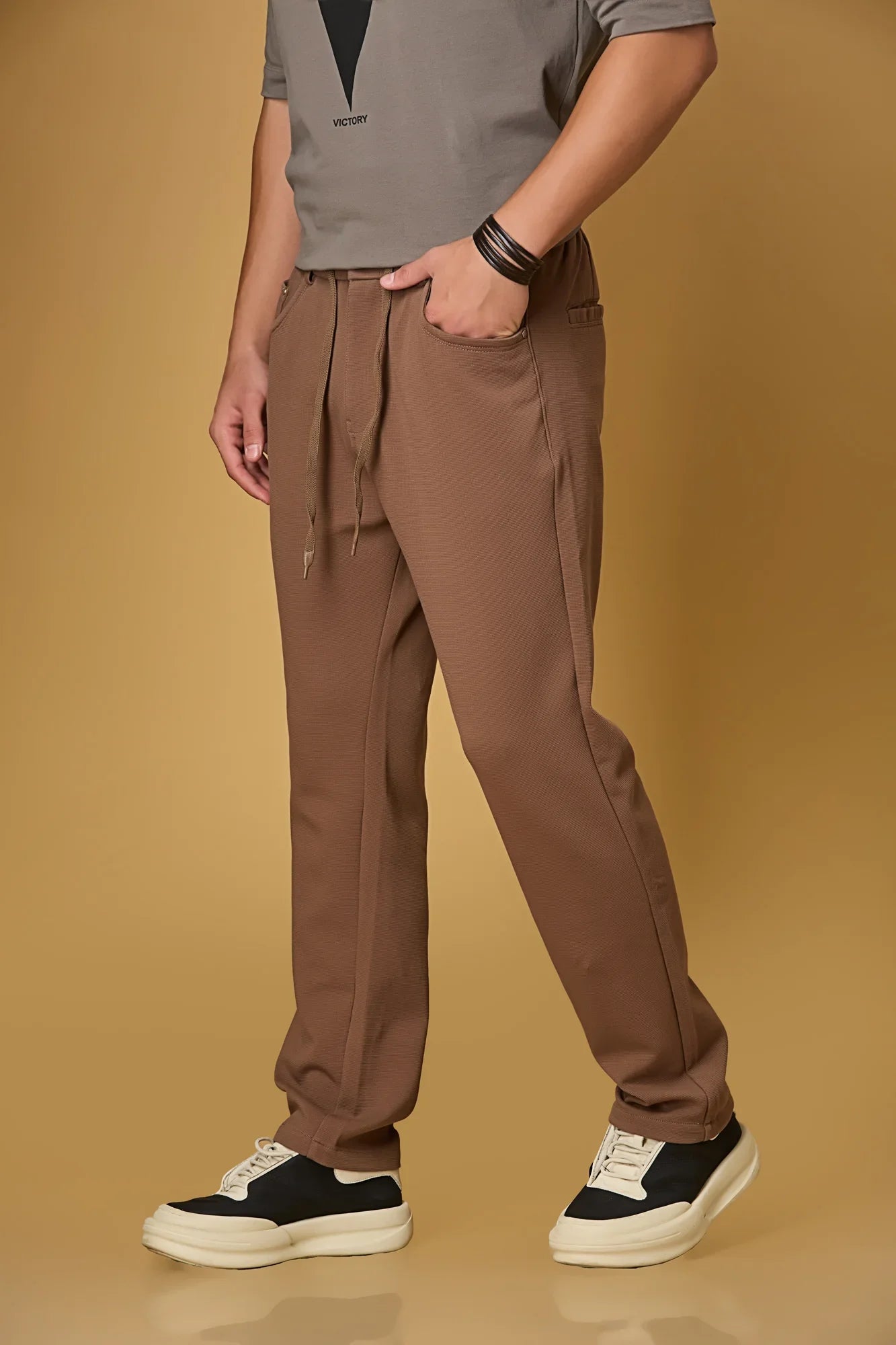 Relaxed Fit Coffee Brown Stretch Trousers