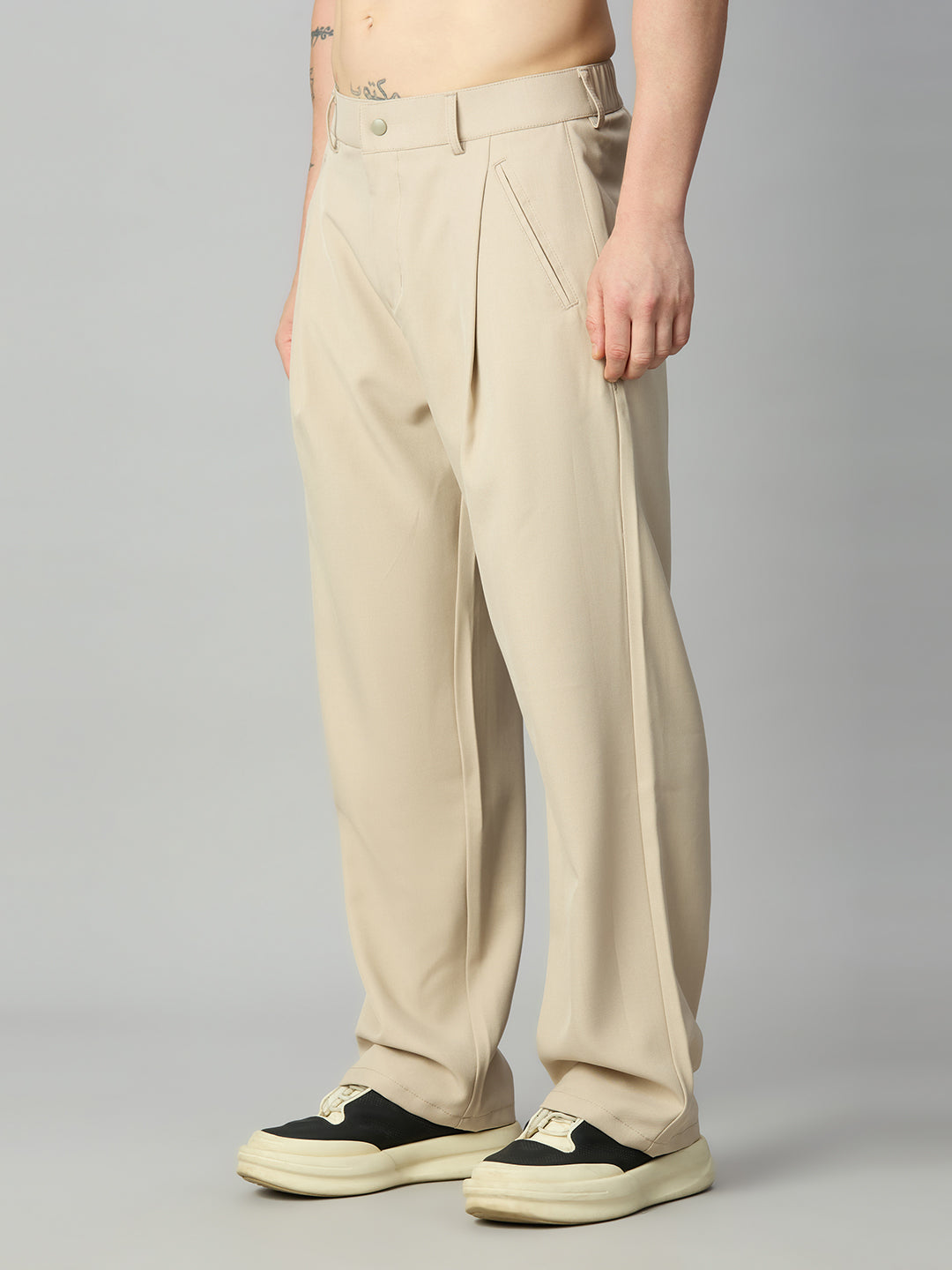Men's relaxed fit pleated trousers left side view