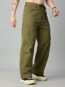 Baggy fit Tencel cargo pants for men with attached belt and utility-inspired design – right side view