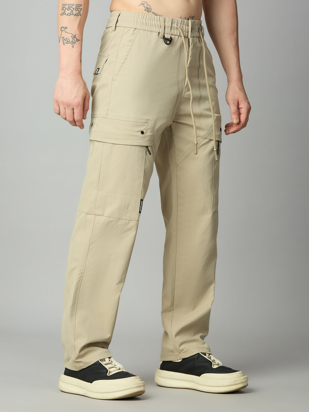 Comfort fit Tencel cargo pants for men with utility pockets – left side view