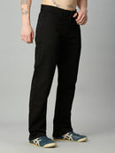 Premium black straight fit stretch jeans for men with a clean minimalist design – left side view