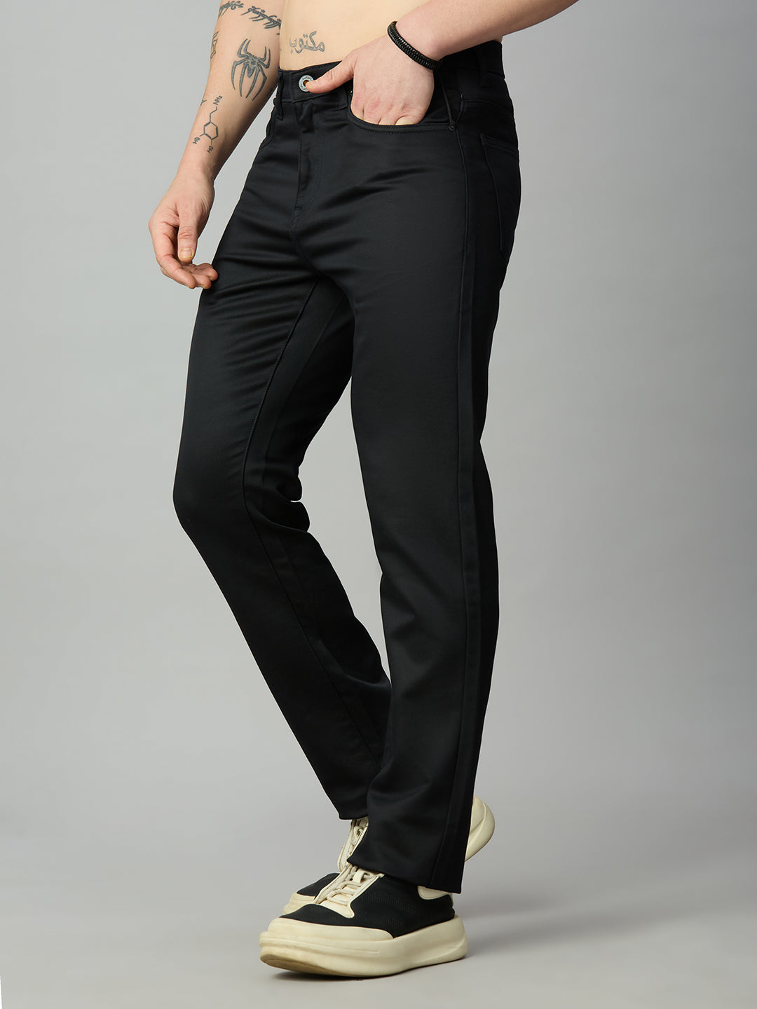 Men's stretch cotton blend straight fit trousers – left side profile