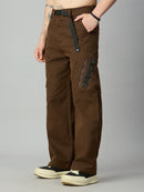 Men's premium Tencel cargo pants featuring utility pockets and relaxed baggy fit – left side view
