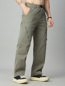 Baggy fit Tencel cargo pants for men with attached belt and utility-inspired design – right side view