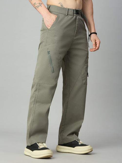 Baggy fit Tencel cargo pants for men with attached belt and utility-inspired design – right side view