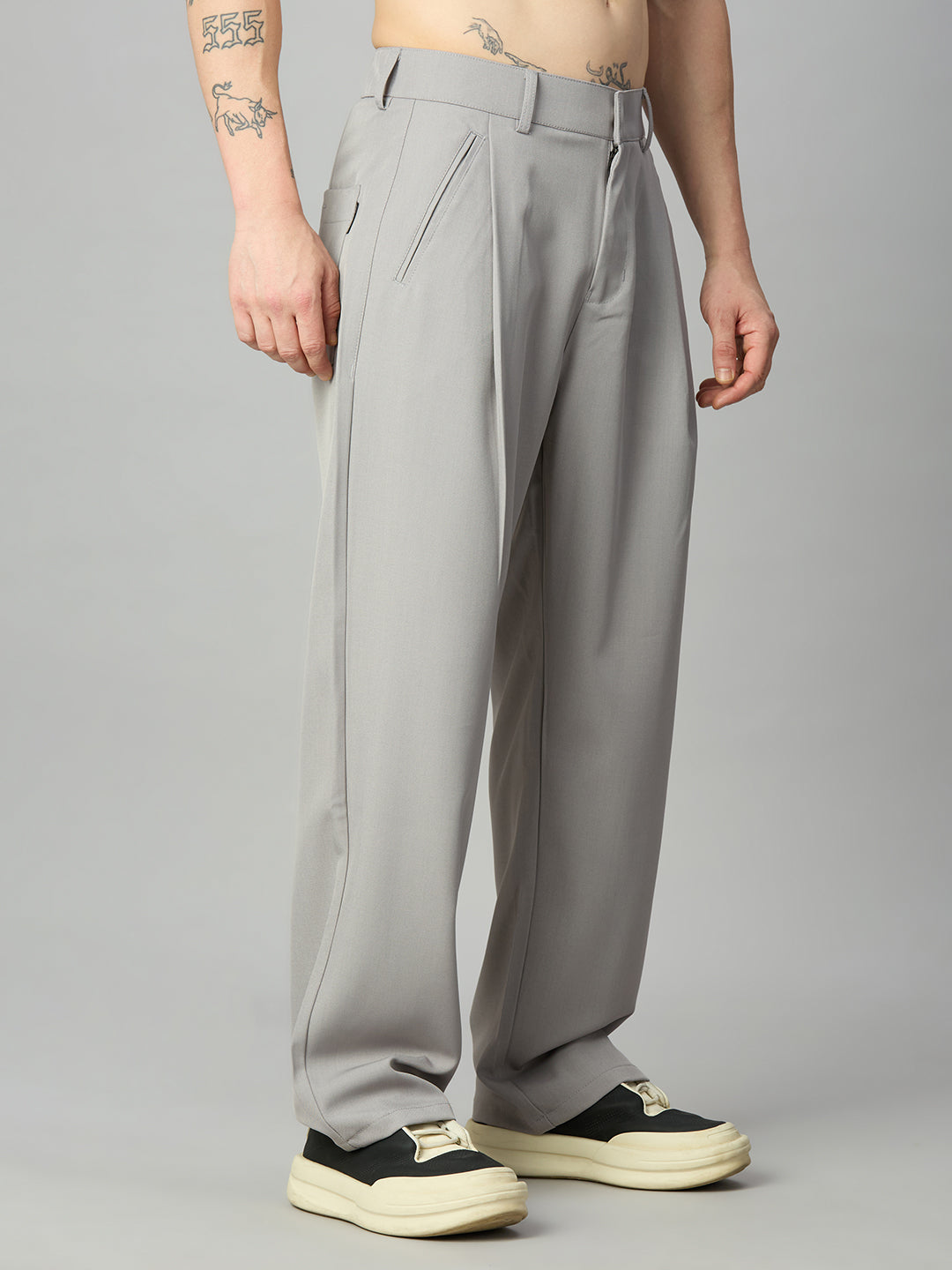 Men's relaxed fit pleated trousers left side view