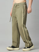 Men's relaxed fit cotton-Tencel smart pants with contrast side stripes – left side profile