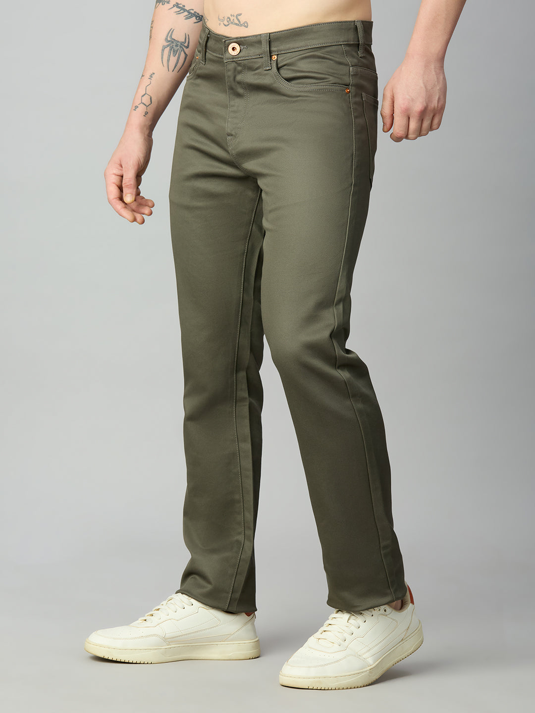 Men's stretch cotton blend straight fit trousers – left side profile