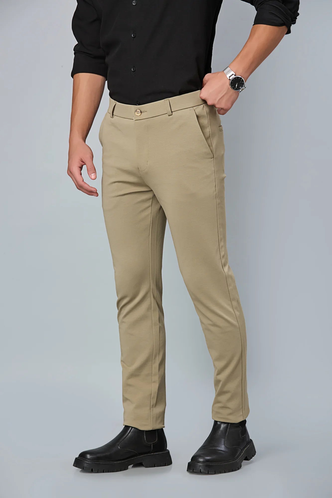 Khaki Slim Fit Stretch Trousers