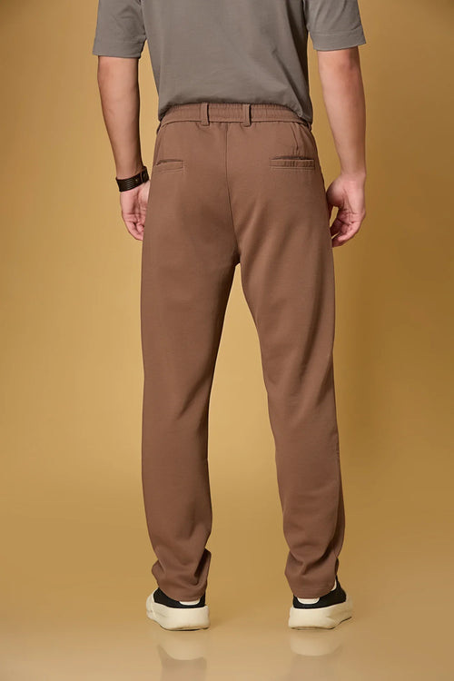 Back View of LOFA Men’s Coffee Brown 4-Way Stretch Trousers – Casual Comfort Wear