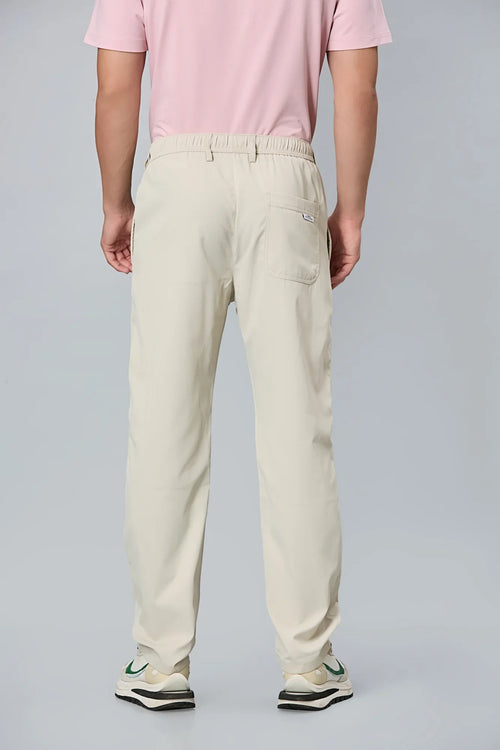 Back View of LOFA Men’s Cream Activewear Trousers – Comfort Fit Design