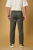 Men’s grey casual trousers back view – smooth polyester comfort fabric.