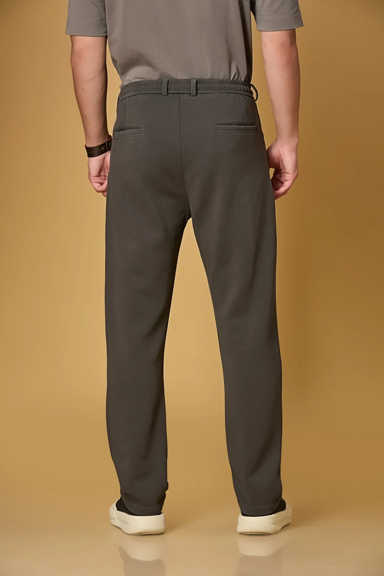 Back View of LOFA Men’s grey 4-Way Stretch Trousers – Casual Comfort Wear