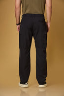 Men’s Navy Blue casual pants back view – polyester stretch fabric comfort fit.
