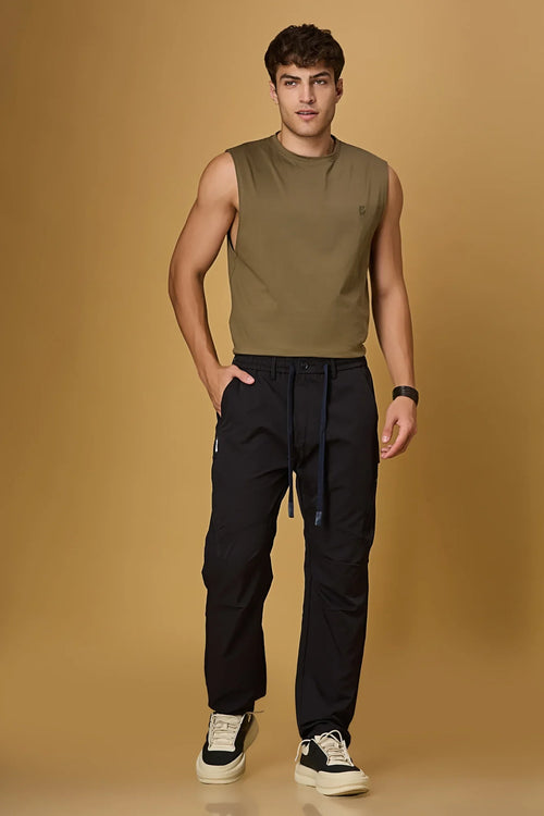 Men wearing LOFA Navy Blue polyester pants – relaxed and stylish everyday outfit.