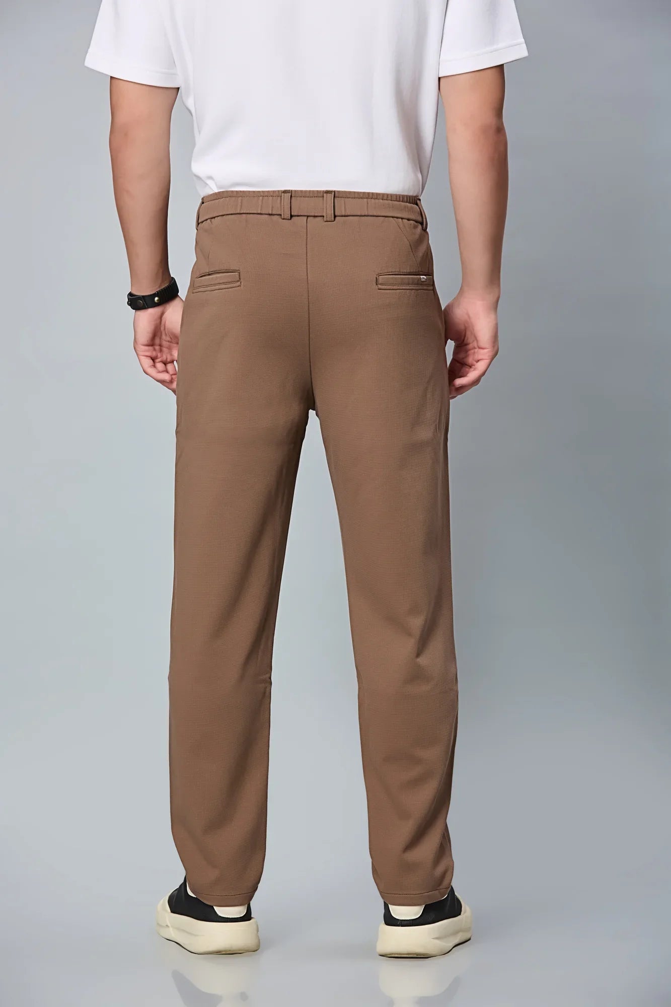 Back View of LOFA Men’s Coffee Brown Relaxed Fit Trousers – Cotton Polyester Blend