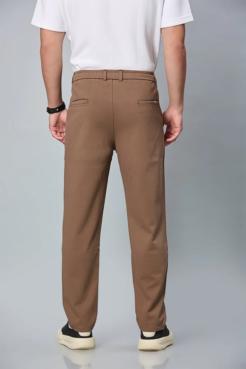 Back View of LOFA Men’s Coffee Brown Relaxed Fit Trousers – Cotton Polyester Blend