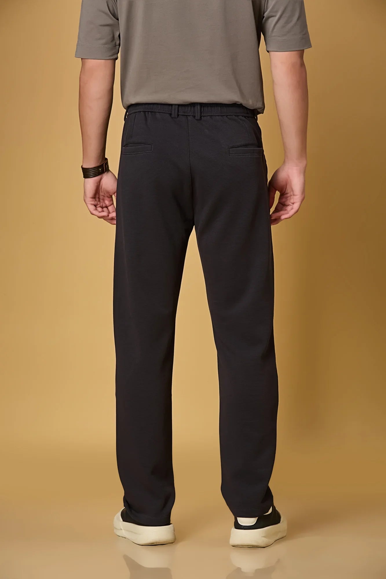 Back View of LOFA Men’s Navy Blue 4-Way Stretch Trousers – Casual Comfort Wear