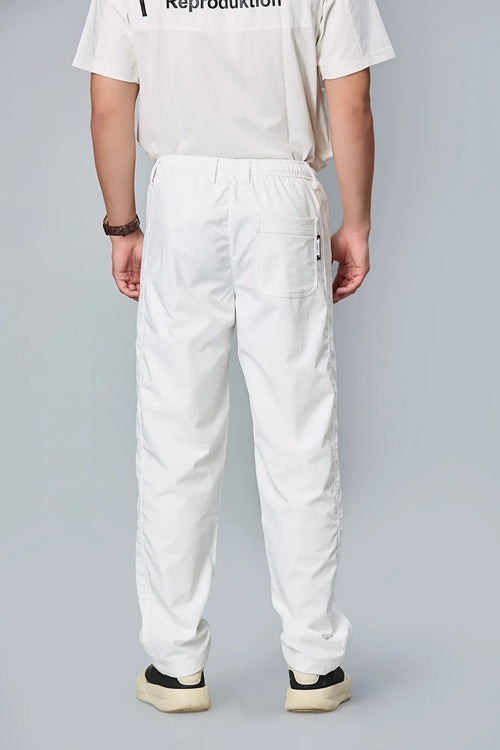 Back View of LOFA Men’s White Polyester Comfort Fit Trousers – Casual Stretch Pants