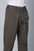 Triangle Ring and Waist String Detail on LOFA Men’s grey Relaxed Fit Trousers