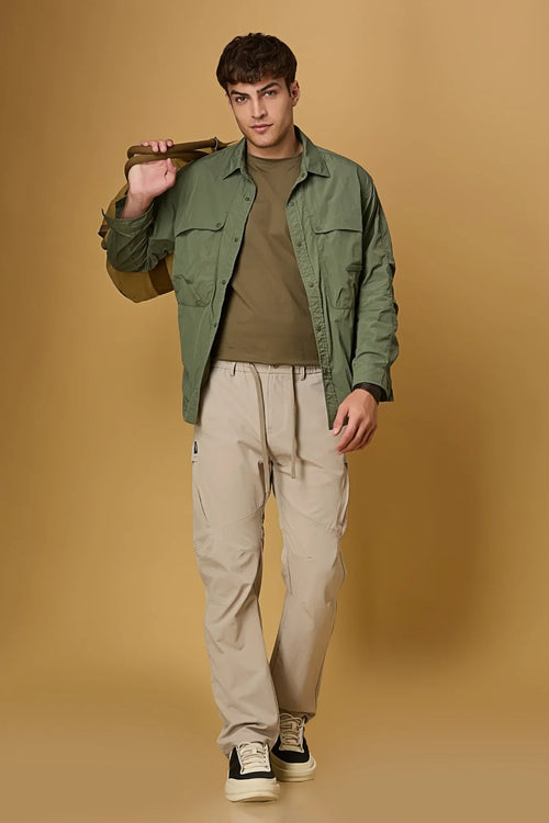 Men wearing LOFA khaki polyester pants – relaxed and stylish everyday outfit.