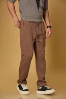 Side View of Coffee Brown Relaxed Fit Trousers with Waist String – LOFA
