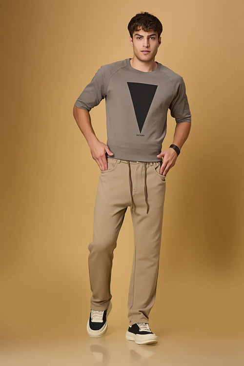khaki Relaxed Fit 4-Way Stretch Trousers for Men – LOFA Casual Wear