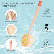 Load image into Gallery viewer, Double-Sided Bath Loofah + Scrubber Exfoliator with Long Handle Stick
