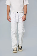 LOFA Men’s White Comfort Fit Polyester Trousers Front View – Stretchable Smooth Fabric